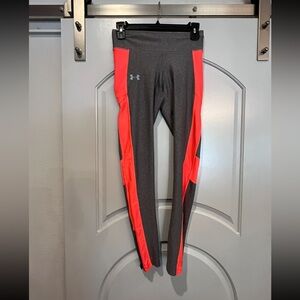 Under armour Gray and neon orange Athletic style leggings. GUC!